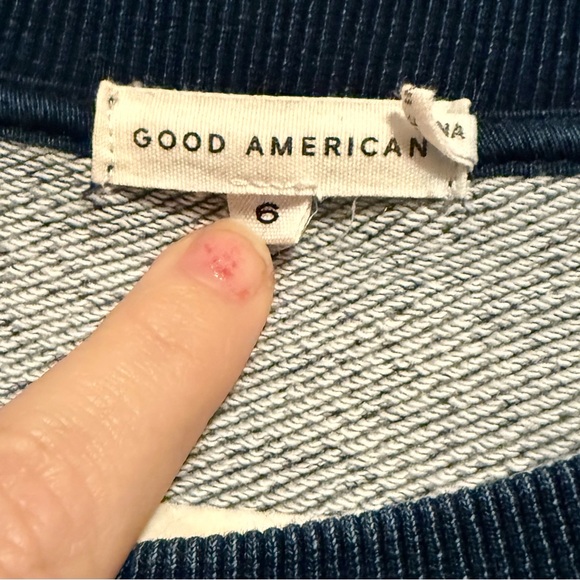 Good American jeanius raw cropped sweater in dark blue denim 2XL Gently used! - Picture 3 of 5